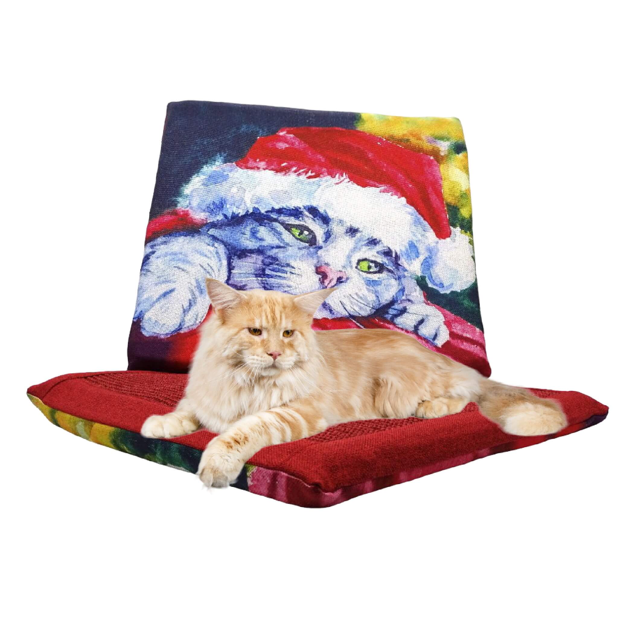 Kratzkissen in weihnachtlichem Design in Rot mit Katze - Happy Scratchy